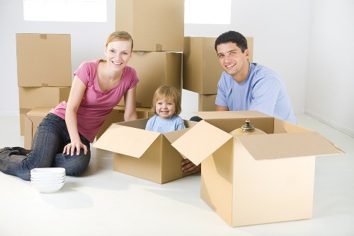 Packed boxes and wrapped furniture ready for house removals in Kentish Town