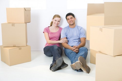 Packed moving boxes and furniture ready for removals in Kentish Town