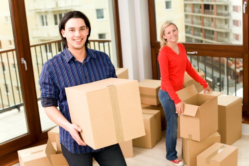 Planning a business relocation with labelled boxes and office equipment